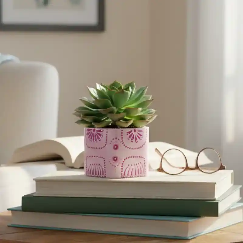 Etnik Desenli Pembe Dekoratif Sukulent Saksısı - GV Atelier - Görsel 1