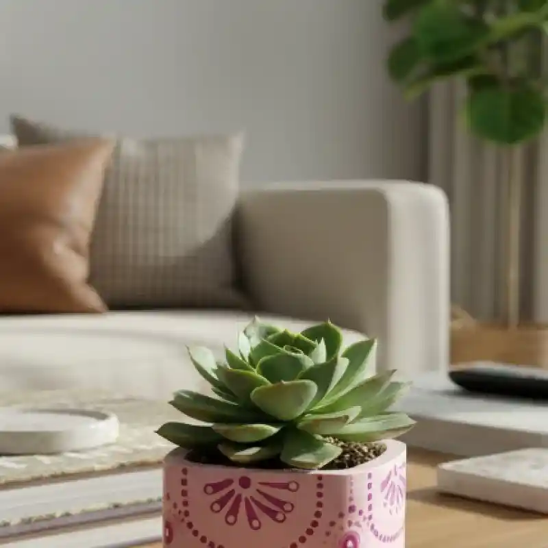 Etnik Desenli Pembe Dekoratif Sukulent Saksısı - GV Atelier - Görsel 2