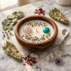 boğa burcu pembe ametist ve turkuaz doğal taşlı mum