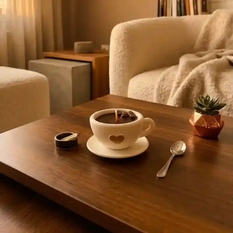 Özel Tasarım Kahve Fincanı Dekoratif Mum – Kahve Çekirdeği Süslemeli Şık Mum Modelleri - GV Atelier - Görsel 1