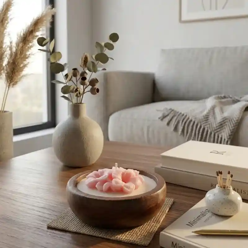 Zarafetin Doğal Hali: Menekşe Motifli Ahşap Kasede Dekoratif Mum - GV Atelier - Görsel 1